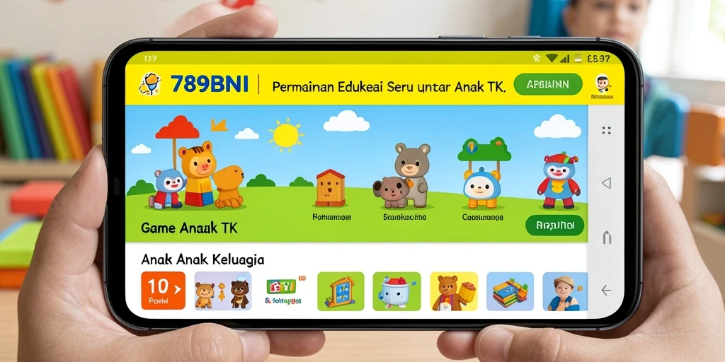 Antarmuka cerah dan fungsi interaktif Game Anak TK.