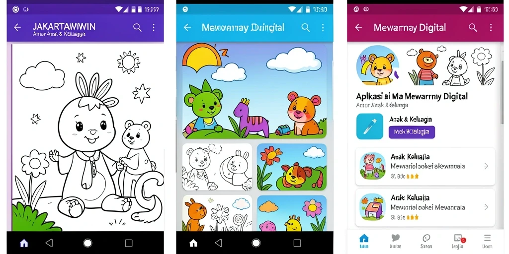 Antarmuka pengguna JAKARTAWIN yang ramah anak untuk mewarnai digital.