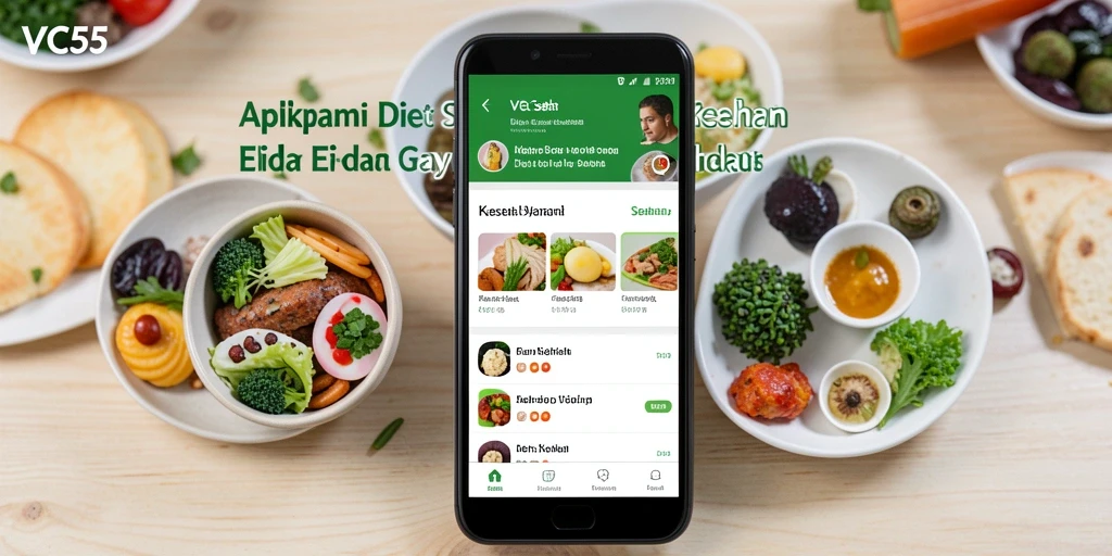 Antarmuka aplikasi VC55 dengan panduan diet sehat yang lengkap.