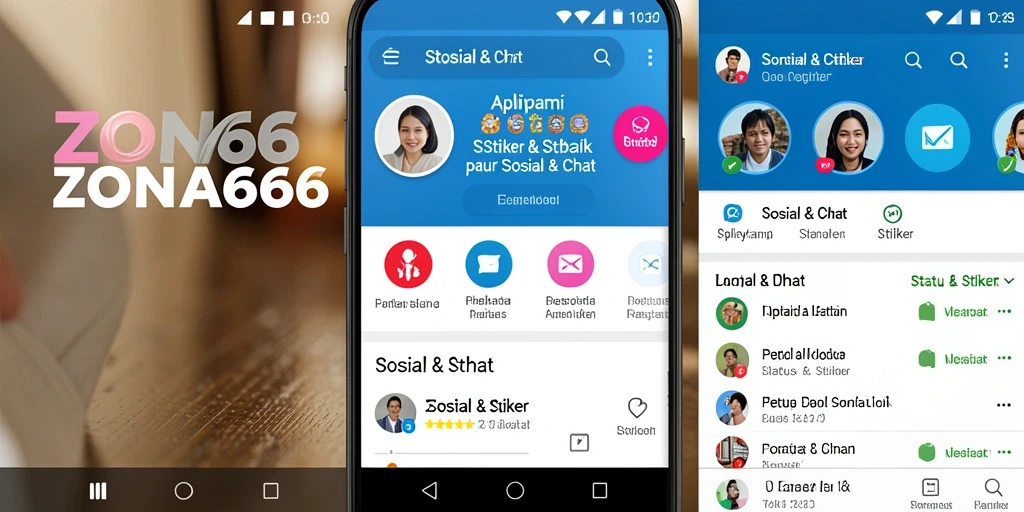 Tampilan antarmuka utama ZONA66 dengan fitur status dan stiker yang menarik.